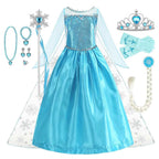 Disney Frozen Elsa Snow Queen Princess Dress Girls Costume Halloween Kids Role-play Carnival Children Birthday Party Dress