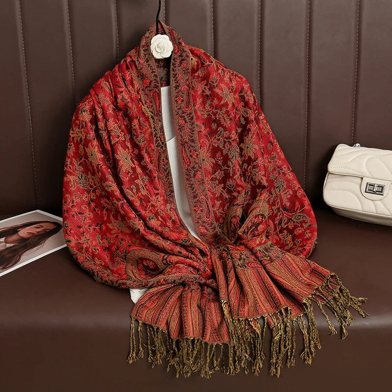 2025 new ethnic style retro shawl cashew flower geometric scarf cloak tassel scarf multi-color variety options available