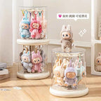 Labubu Transparent Rotating Toy Organizer Display Case-Storage Rack for Plush Dolls, Action Figures, Keychains, Blind Boxes