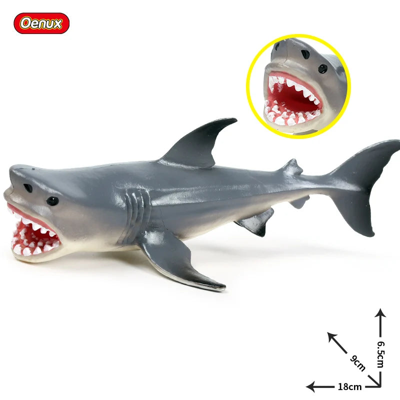Oenux Ocean Animals Action Figures Sealife Shark Whare Megalodon Model Figurines PVC Home Decoration Kid Cognitive Education Toy