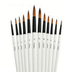 12Pcs Artist Paint Brush Set - Versatile Pointed & Round Tips for Watercolor, Acrylics, Ink, Gouache, Oil, Tempera
