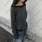 Lace Aesthetics Graphic Print Casual Gothic Y2k Long sleeve Top Spicy Girls Hip Hop Crop top Punk Streetwear Long sleeve T-shirt