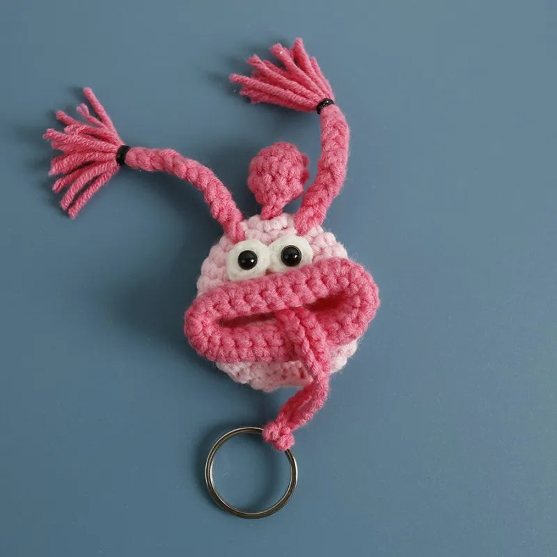 Funny Fruit Sausage Mouth Crochet Keychain Key Holder