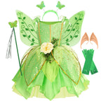 Girls Tinkerbell Fairy Costume – Green Princess Dress Outfit
