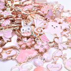 50pcs/Lot Girl Pink Drip Oil Accessories Random Mixed Style Charm Animal Heart Flower Moon Pendant DIY Jewelry Making Supplies