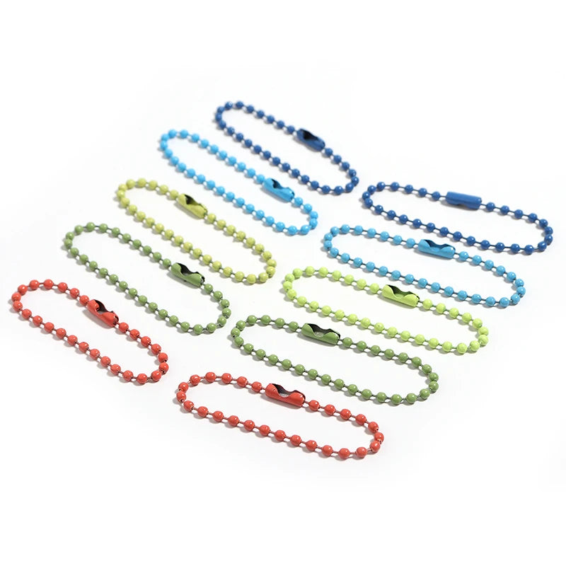100pcs/Lot 10cm Iron Colorful Ball Bead Chain Fits KeyRing Key Chain Dolls Label Hand Tag Connector DIY Jewelry Making
