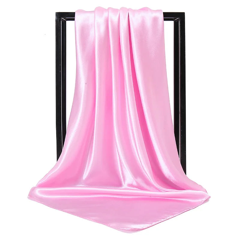 Luxury Brand Silk Scarf Women Satin Solid color Hijab Scarves Muslim Pareo Bandana Female Shawl Wrap Headband Foulard 90*90cm
