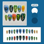 24pcs Gradient Black False Nails Cute Cartoon Cat's Eye Forest Elf Girl Press On Nails Glossy Almond Sweet Cool Fake Nail Tips