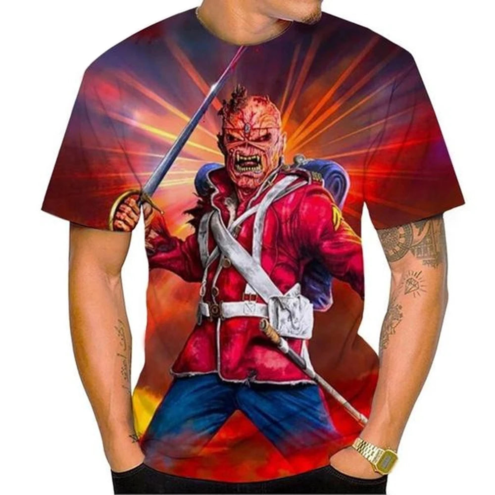 Summer Fashion Nostalgic 3D Printed Heavy Metal Music Devil Cool Fashion Personalized T-shirt