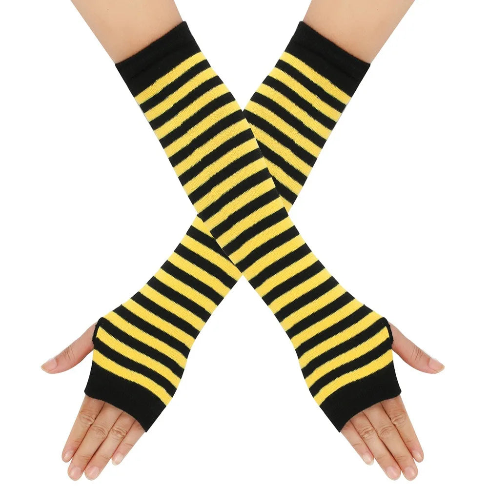 Warmer Knitted Long Fingerless Gloves Elbow Mittens Christmas Acces Gift Fashion Women Emo Gloves Lady Striped Elbow Gloves