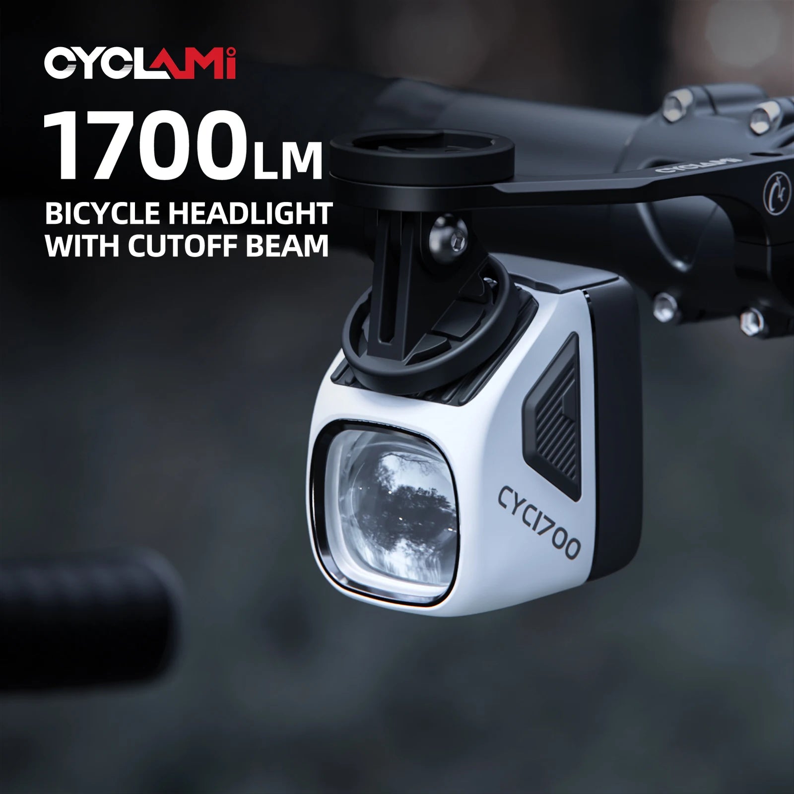 CYCLAMI CYC1700 Wireless Remote Hanging Bike Headlight High Brightness Cutoff Line Front Light 4000mAh 1700 Lumen Aluminum Alloy