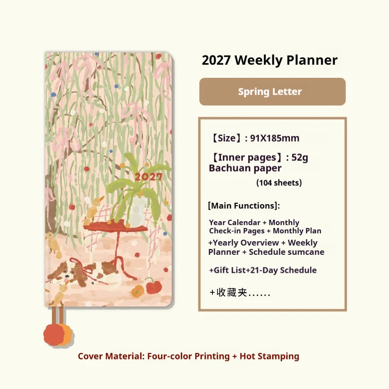 2027 Kinbor Weekly Planner Journal Notebook Daily Monthly Yearly Weeks Plan 52g Bachuan Paper Record Agenda for Back To School