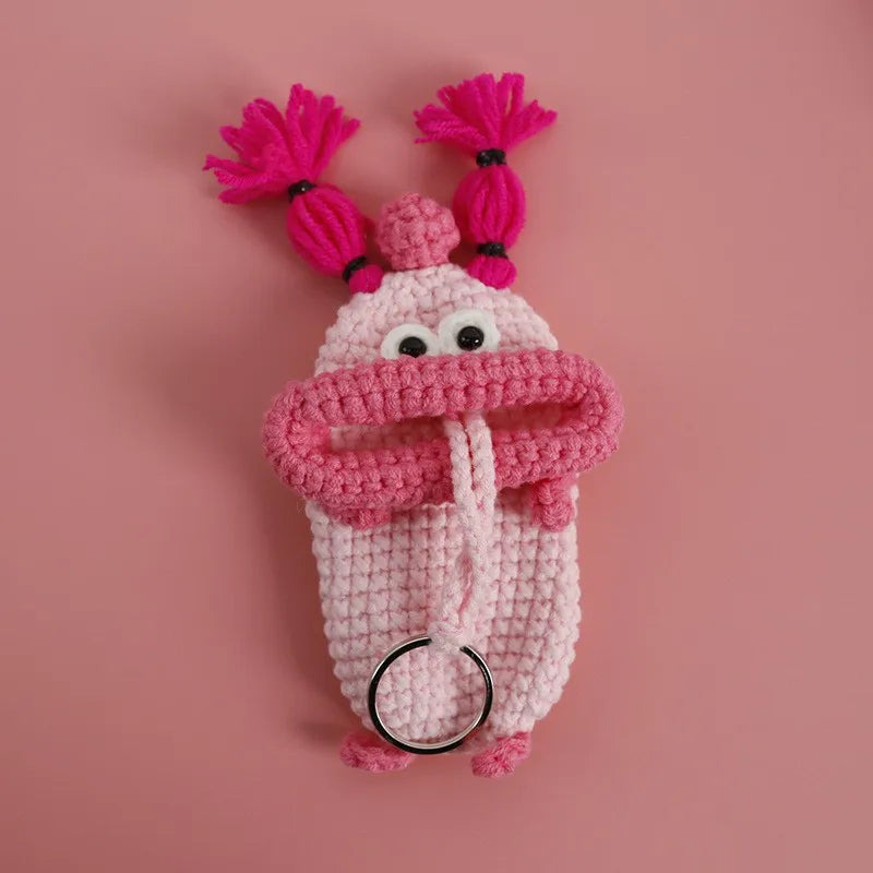 Funny Fruit Sausage Mouth Crochet Keychain Key Holder
