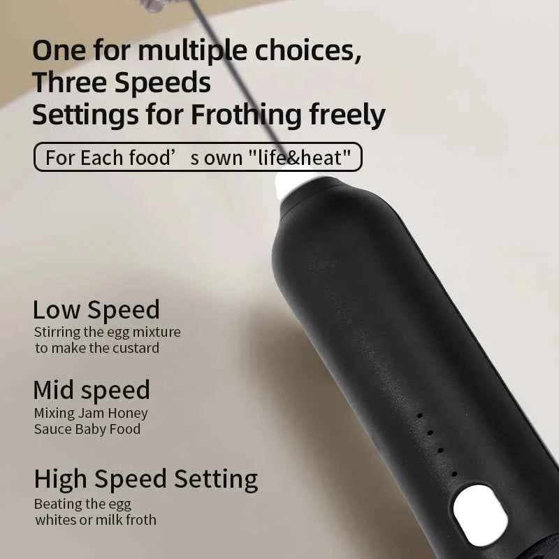 HOT  Electric Milk Frother + Egg Beater Wireless Type-C Charging 3 Speeds Mini Handheld Foam Maker Coffee Whisk Cooking Tools