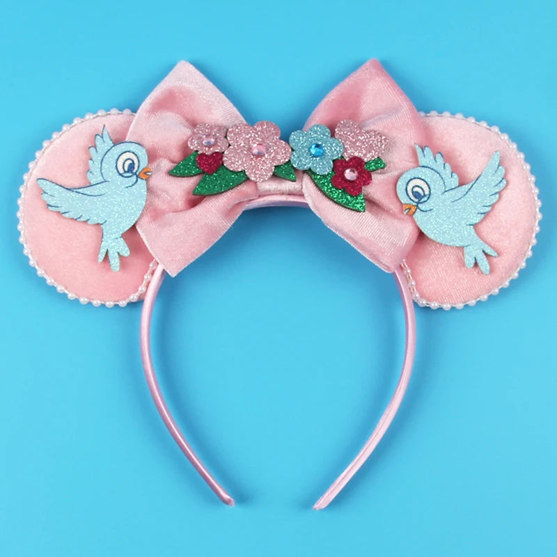 Cinderella Cartoon Mouse Ear Headband Sequin Bows Girl Adult Kid Halloween DIY Party Cosplay Hair Accessories Princess Hairband