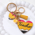 Cute Blackborad Pencil Heart Wooden Keychain Rainbow Apple Pendants Key Ring For Teachers Gift On Teacher's Day Handmade Jewelry