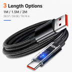 240W USB C Nylon Braided Fast Charging Cable LED Digital Display Type C Data Wire for Samsung Xiaomi Huawei Honor Mobile Phone