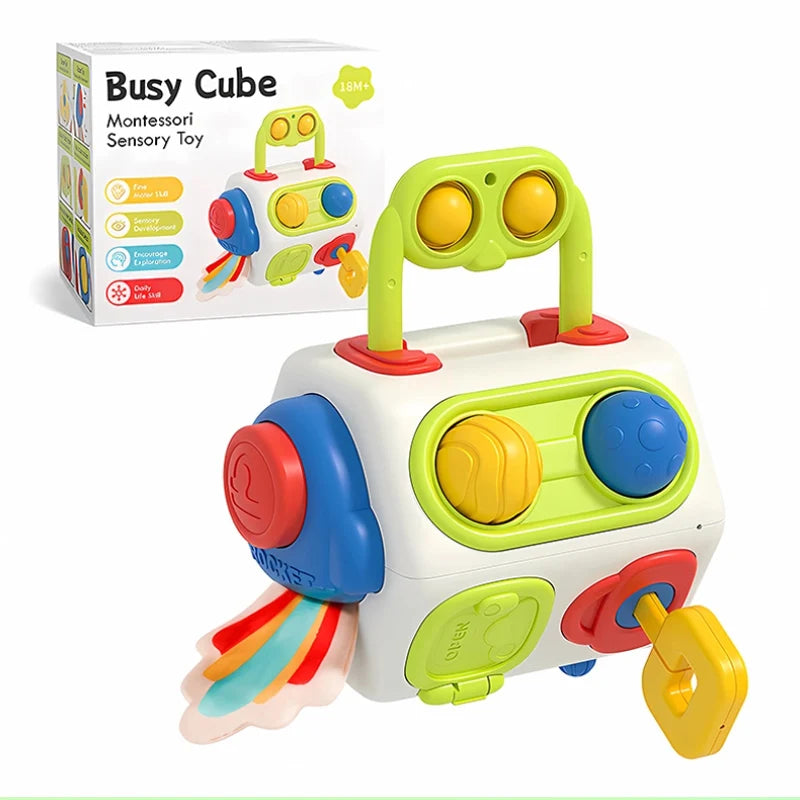 Montessori Busy Cube For Toddlers Baby Learning Educational Toys Gifts 0-3 Year Old Fidget Busy Board Sensory Travel Toys