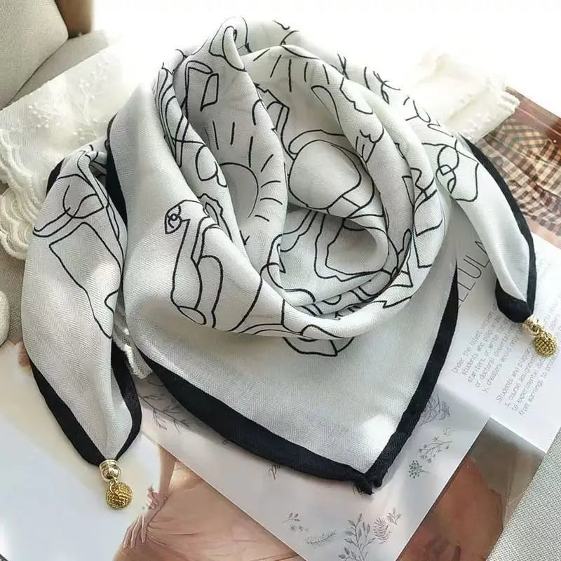 Luxury Magnetic Buckle Silk Scarf Women Print Square Scarf For Autumn Winter Warmth And Cold Resistance Fashionabl Scarves
