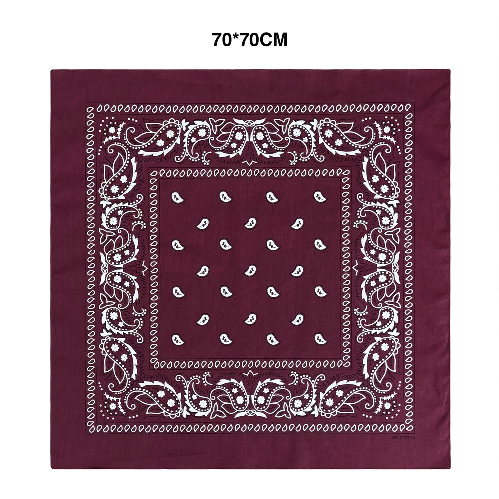 70CM Oversized Hip Hop Amoeba Cashew Cotton Square Bandana Scarf Headband Black Paisley Gifts For Men/Boys/Girls