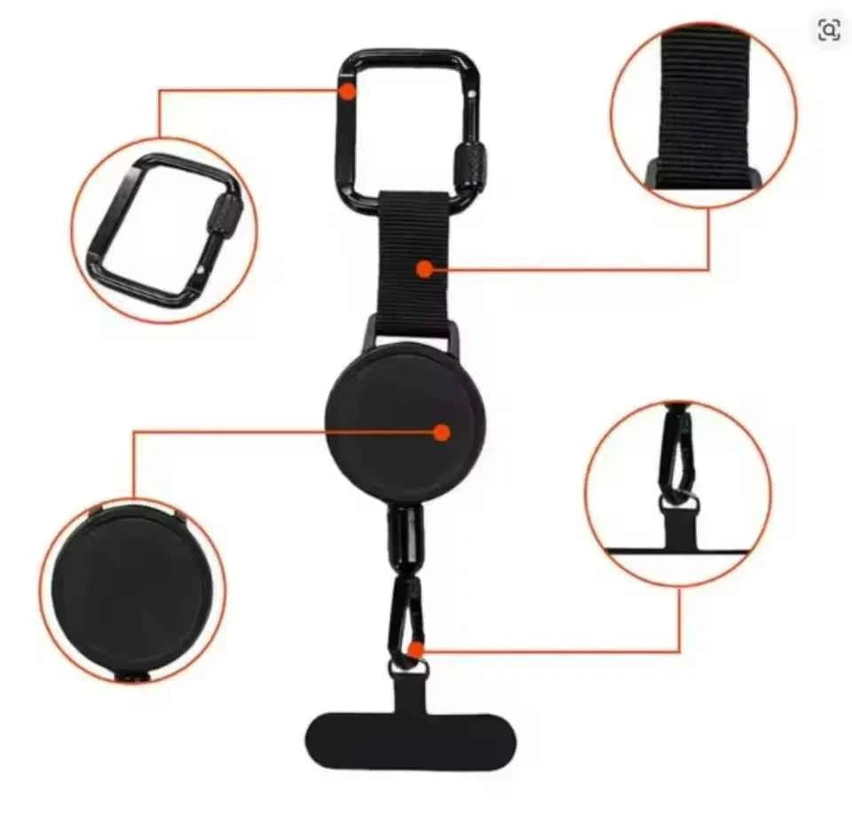 Retractable Anti-Theft Phone Holder Smartphone Safety Lanyard Stra with Carabiner Anti-Drop Harness for Hiking Cycling Climbing