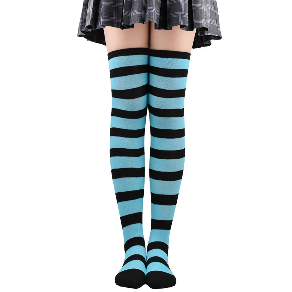 Thigh High Stockings Womens Striped Ladies Girls Black White Pink Long Over Above Knee Socks Femboy Cosplay Lolita Harajuku Y2k