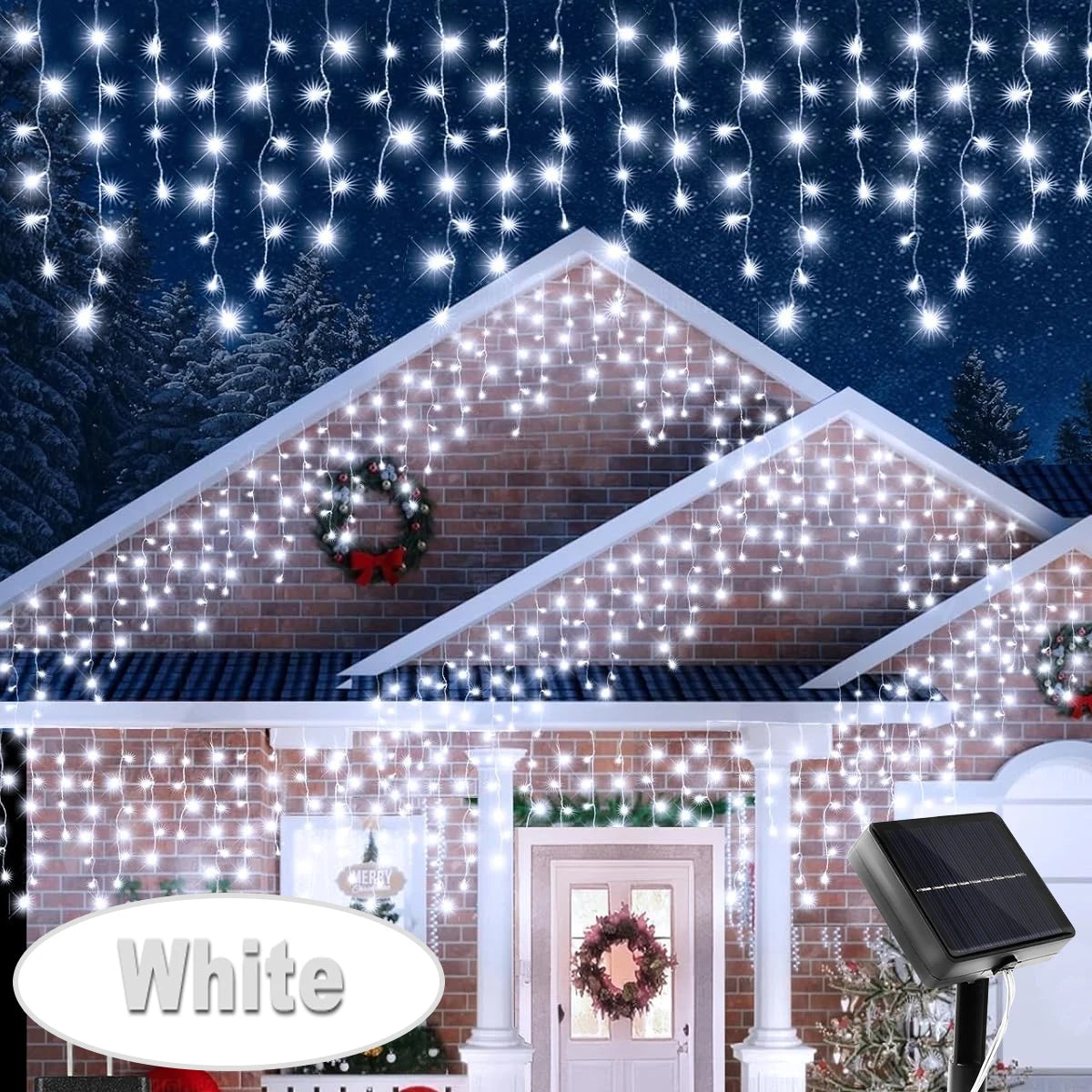 Solar Outdoor Icicle Lights 96/162 Leds Christmas Decorative String Lights 8 Lighting Modes Flashing Fairy Holiday String Lights