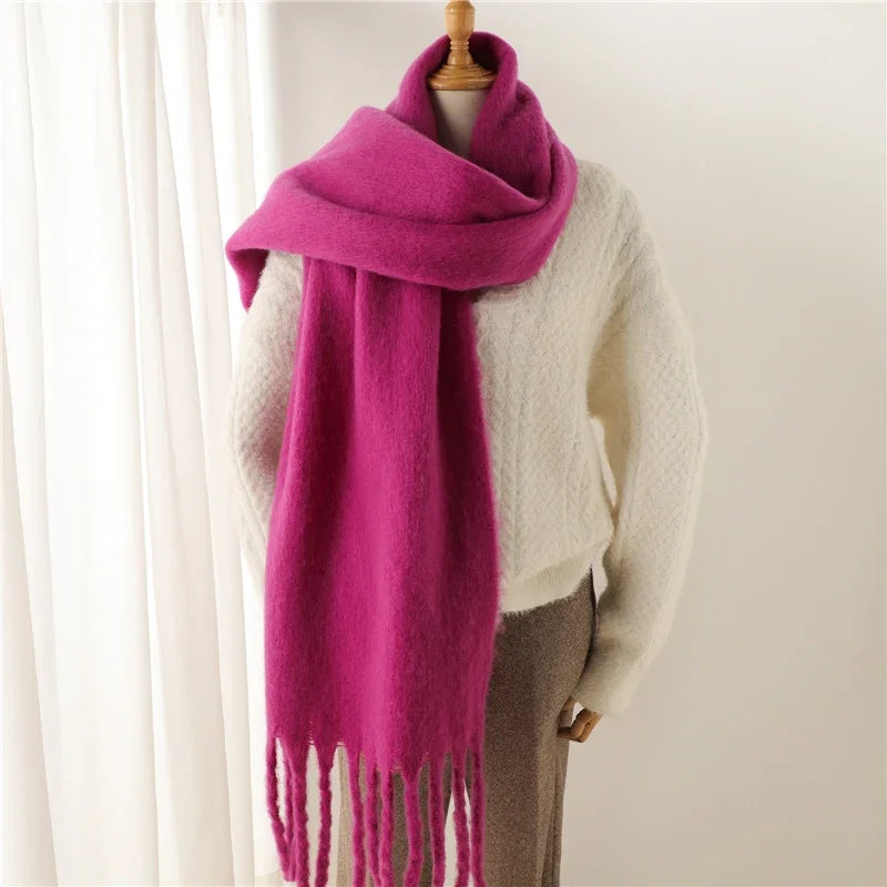 Women’s Warm Winter Pashmina-Feel Tassel Shawl Scarf