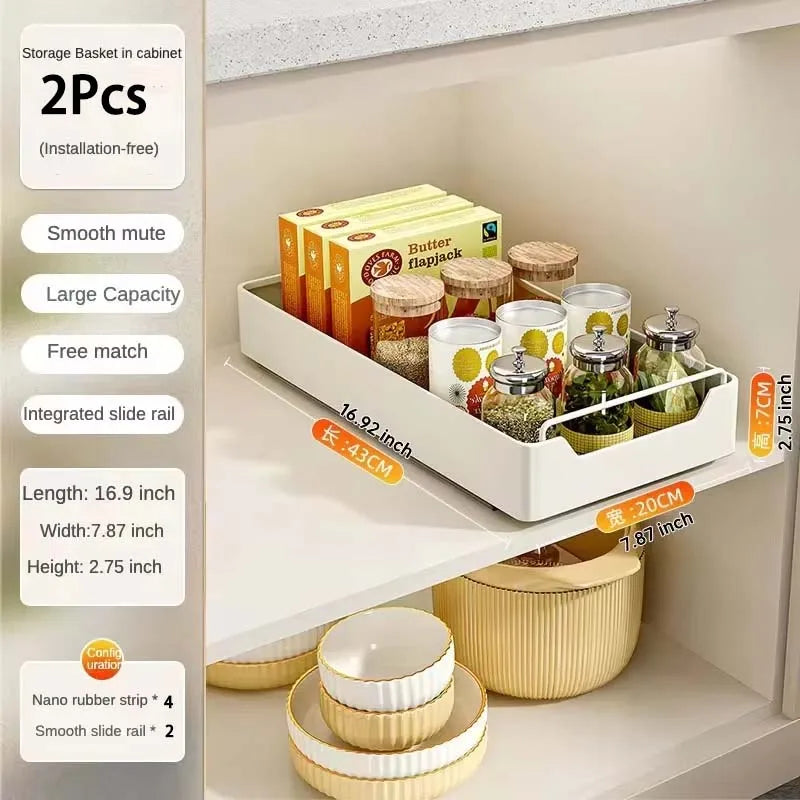 Pull-Out Kitchen Cabinet Organizer – Sliding Storage Drawer & Spice Rack