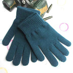 Women Gloves Knitted Solid Autumn Winter Hand Warmer Thicken Lining Skiing Short Wrist Female Full Fingered Mittens