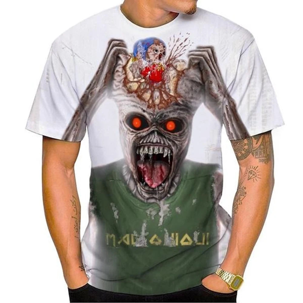 Summer Fashion Nostalgic 3D Printed Heavy Metal Music Devil Cool Fashion Personalized T-shirt