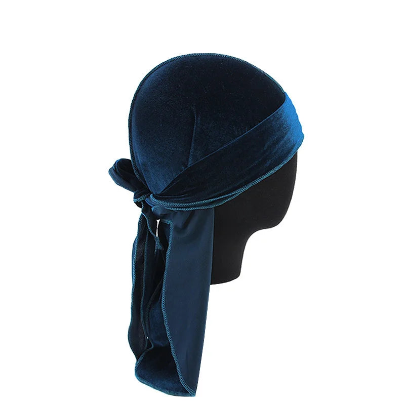 New Unisex Velvet Durags Bandana Turban Hat Men Women Breathable Long Tail Pirate Hats Cap Hip Hop Headband