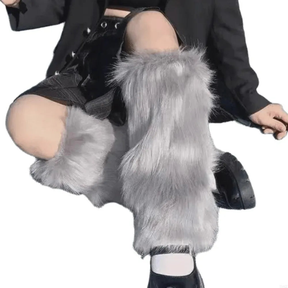 Foot Cover Faux Fur Furry Leg Warmers 40cm Japanese Style Lolita Boots Cover Kawaii Y2K Warm Knee Sleeve Autumn/Winter