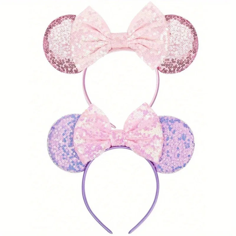1pc Disney Cute Cartoon Minnie Headband Sequins Ears Bow Hair Hoops Purple Pink Women's Headband for Holiday Party Perfect Gifts
