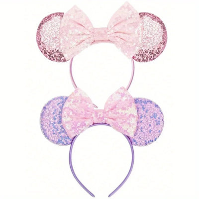 1pc Disney Cute Cartoon Minnie Headband Sequins Ears Bow Hair Hoops Purple Pink Women's Headband for Holiday Party Perfect Gifts