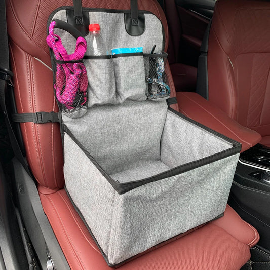 Dog Car Booster Seat – Front Seat Pet Carrier with Storage Pockets