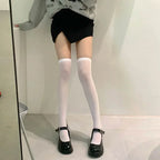 Women Suspender Wide-banded Velvet Tights Lolita Thin Thigh High Stockings with Garters Y2K JK College Style Over The Knee Socks