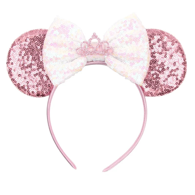 1pc Disney Cute Cartoon Minnie Headband Sequins Ears Bow Hair Hoops Purple Pink Women's Headband for Holiday Party Perfect Gifts
