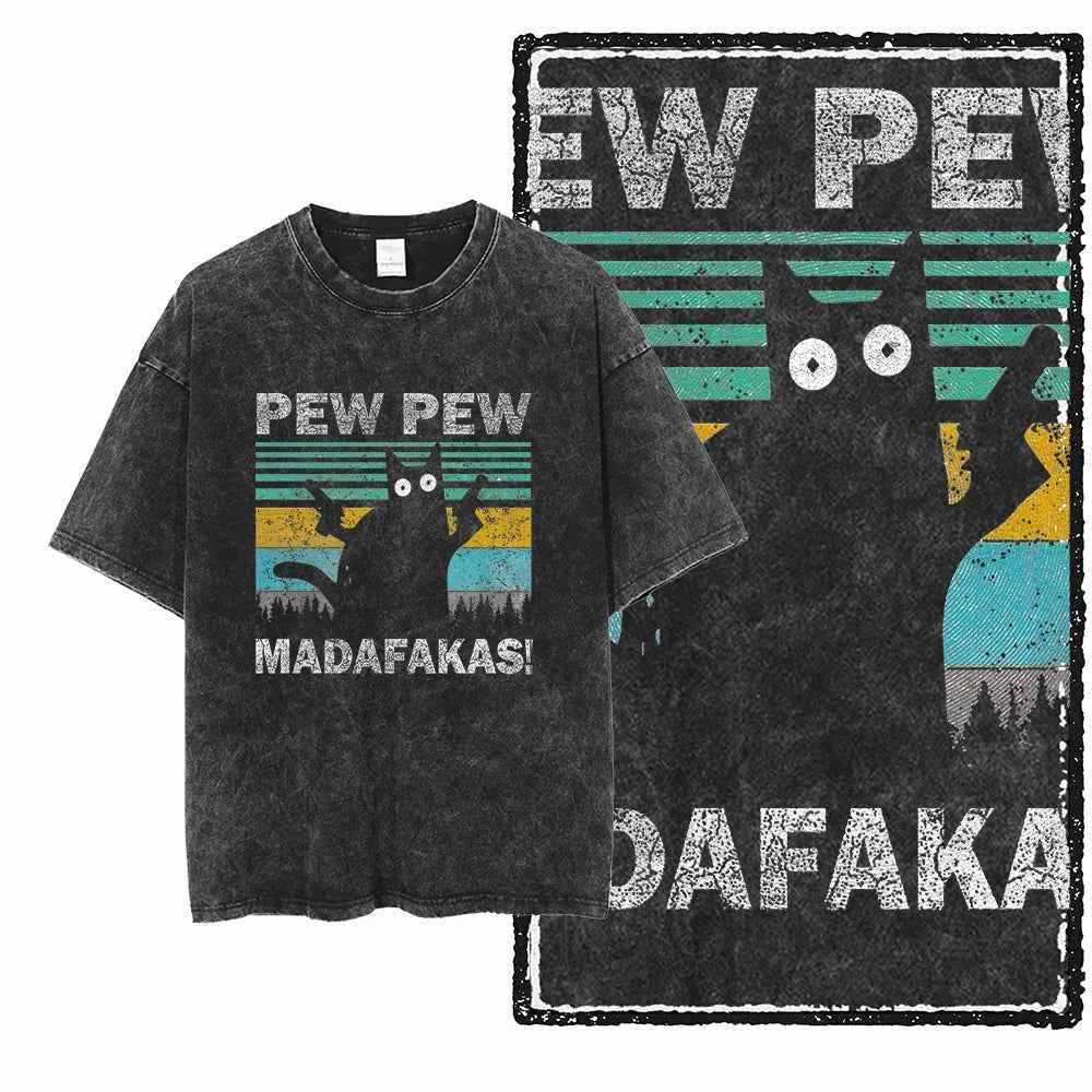 COOLMIND DB cat Printed Cotton Acid Washed Exclusive Graphic Unisex T Shirt Cool Streetwear Men Tshirts Big Size Tee for men