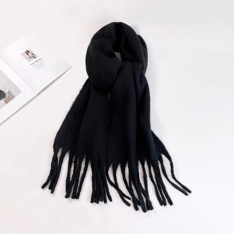 Winter Scarf for Women Cashmere Warm Solid Pink Pashmina Blanket Wraps Female Thick Soft Bufanda Big Tassel Shawl Long Echarpe