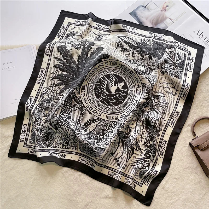 2024 Popular Square Shawls Luxury Sunscreen Satin Kerchief Four Seasons 90X90CM Silk Scarves Fashion Letter Headcloth Scarf Bag