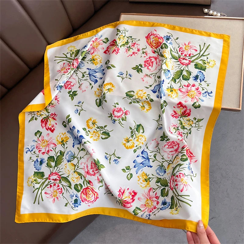 2025 Silk Shawl Print Headscarf Cat Hair Wrap Neckerchief Female Satin Square Scarf For Women Headband Foulard Hijab Bandana