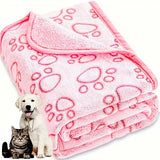 Soft Fluffy Pet Blanket – Cute Paw Print Warm Fleece Mat for Dogs & Cats