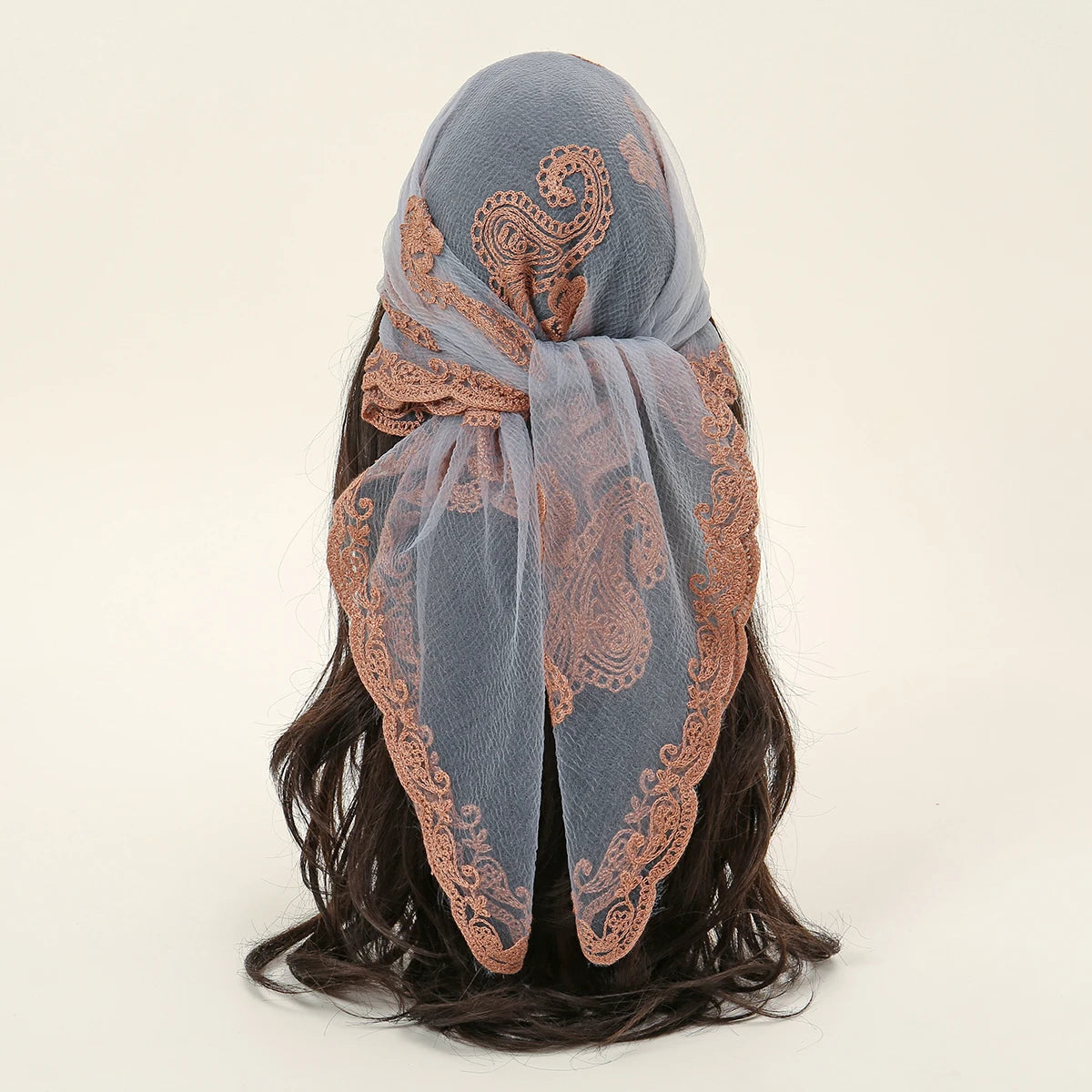 Lace Paisley Embroidery Bandana Square Scarf Elegant Breathable Silk Scarves Women Sunscreen Lightweight Shawl Headband