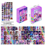 132PCS K-POP Demon Hunters Huntrix Photocards Stickers Anime Collectible Set for Fans of K-POP Merch/Trading Cards Kids Gifts