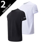 2/4/6-Pcs Four Seasons Men's Solid Color Round Neck Short Sleeve Top With Printed Cuffs Youth Sports And Leisure Fashion T-Shirt