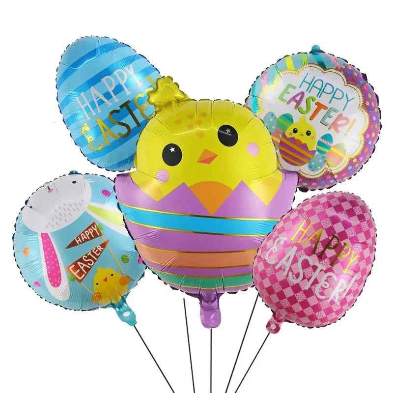 5pcs Easter Cute Rabbit Balloons White Bunny Shaped Balloons Happy Easter Foil Balloons for Easter Party Decors Kids Birthday