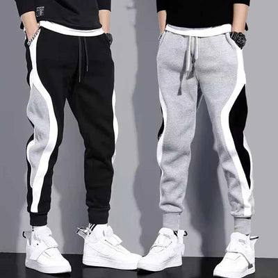 Autumn Men's Wide Loose Casual Pants Mens Patchwork Nine-point Sports  Elastic Rope Breathable Tie-foot Trousers