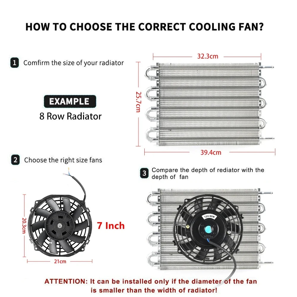 Universal 7/9/10/12/14/16 Inch 12V 80W 2100RPM Car Air Conditioning Cooling Fan Blade Cool Mounting Kit CF-1001