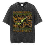 Creepy Cute Animal Graphic T-Shirts Vintage Washed Black Tees Funny Horror & Relatable Quotes Perfect for Anime Fans Streetwear